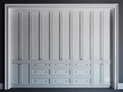 Modern White Wardrobe Design With Multiple Panel Doors And Drawer Storage 3d model