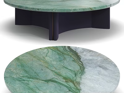 Modern Green Marble Round Coffee Table With Natural Veins And Dark Base 3d model