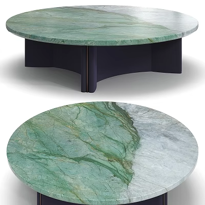 Modern Green Marble Round Coffee Table With Natural Veins And Dark Base 3d model