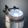 Silver Metallic Water Boiling Kettle With Black Handle Top Button Shiny Surface Modern Design