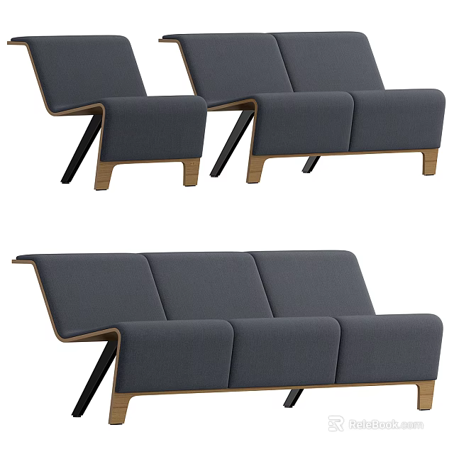 Modern Gray Fabric Leisure Chair With Sleek Curved Backrest And Wooden Legs 3d model 