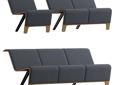 Modern Gray Fabric Leisure Chair With Sleek Curved Backrest And Wooden Legs 3d model