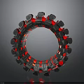 Futuristic Circular Mechanical Ring Structure With Red Lights And Silver Components