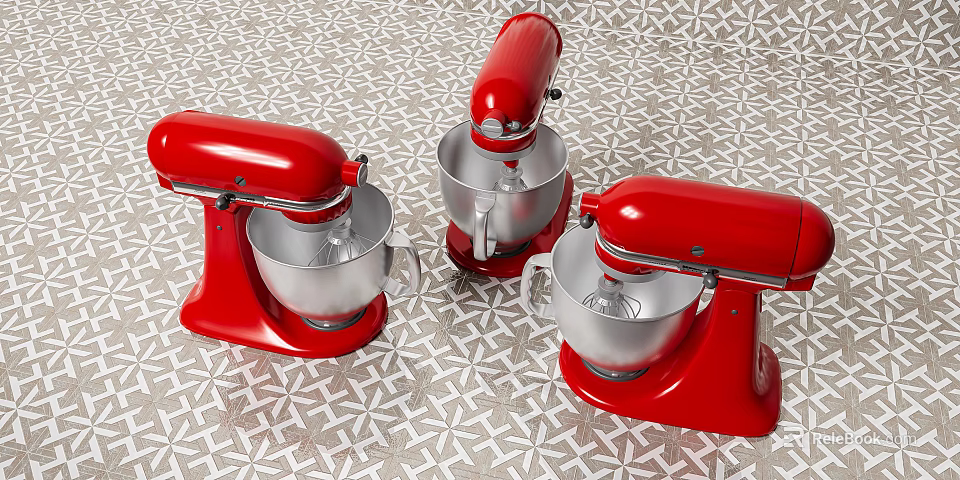 Red Stand Mixers As Modern Kitchen Appliances With Stainless Steel Bowls 3d model 