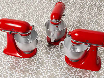 Red Stand Mixers As Modern Kitchen Appliances With Stainless Steel Bowls 3d model