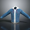 Blue Denim Jacket With White Hoodie Inner And Red Drawstrings Design 3d model