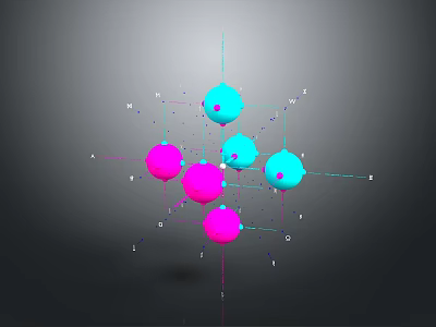 3D Abstract Geometric Model With Pink Blue Spheres Grid Lines And Coordinates 3d model