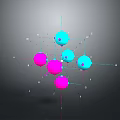 3D Abstract Geometric Model With Pink Blue Spheres Grid Lines And Coordinates