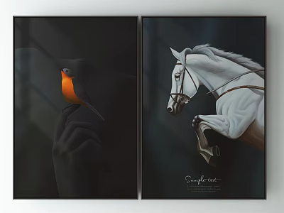 Two Artistic Paintings With Bird And Horse For Modern Interior Decor 3d model