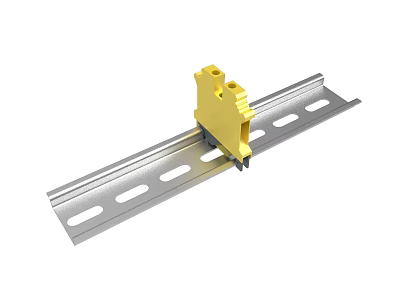 Durable Metal Rail Mounting Bracket With Yellow Connector And Slotted Holes 3d model