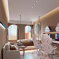 Modern Hotel Guest Room Interior With Sofa Bed Gaming Chairs Computers And Curtain Windows