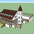 Traditional Building Exterior With Dark Roof Tower And Multiple Windows Design