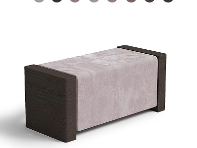 Modern Upholstered Stool With Dark Wooden Frame And Light Fabric Seat 3d model