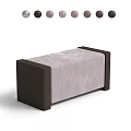 Modern Upholstered Stool With Dark Wooden Frame And Light Fabric Seat