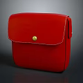 Red Leather Bag With Flap Design Gold Button And White Stitching 3d model