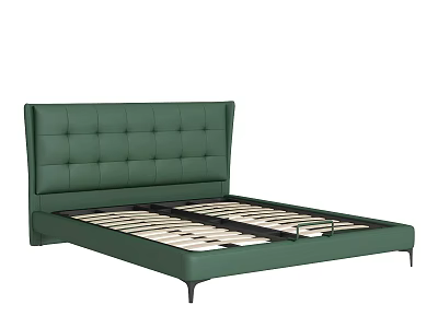 Green Button Tufted Upholstered Double Bed with High Headboard and Sturdy Frame 3d model