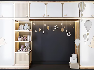 Modern Kids Wardrobe With Open Shelves Star Decor And Balloon Ornaments 3d model