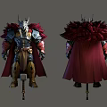 Mythical Warrior Character With Spiked Armor Red Fluffy Cape And Hammer Weapon 3d model