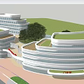 Modern Multi Storey Hospital Building With Glass Curtain Walls Green Roofs And Surrounding Greenery