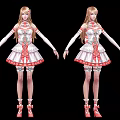Game Anime Characters In White Pink Lace Dress And Brown Hooded Coat With Cat Ears