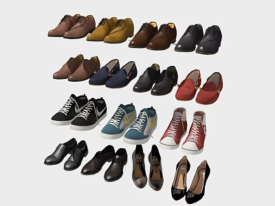 Fashionable Shoes Collection Featuring Sneakers Leather Heels Flats For Daily And Formal Occasions 3d model