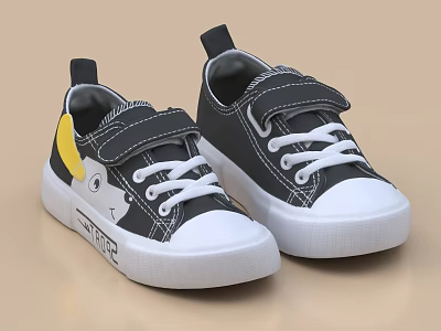 Cute Kids Black White Cartoon Design Canvas Shoes With Strap 3d model Cute Kids Black White Cartoon Design Canvas Shoes With Strap 3d model