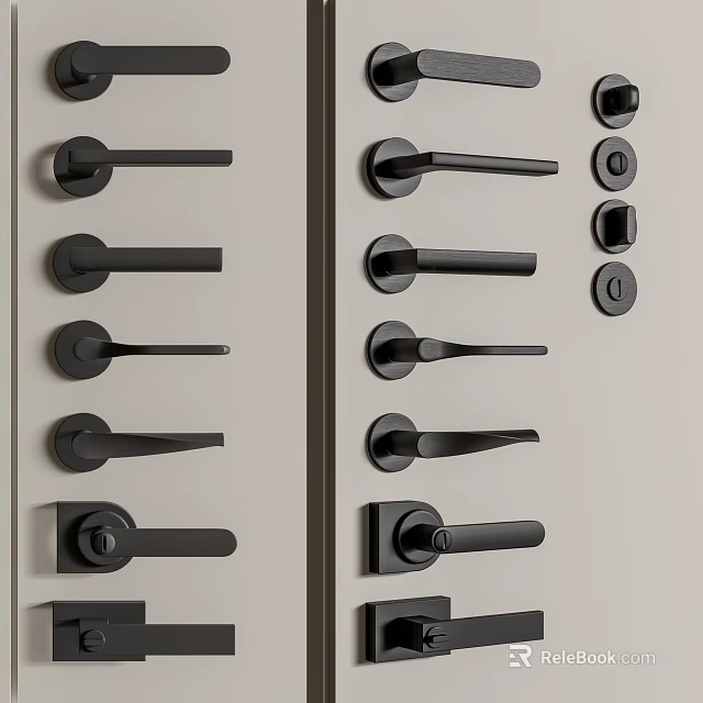Different Styles Of Modern Black Door Handles On Display For Home Use 3d model 