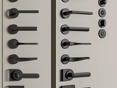 Different Styles Of Modern Black Door Handles On Display For Home Use 3d model