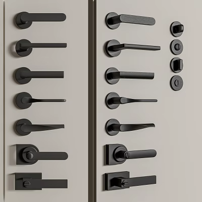 Different Styles Of Modern Black Door Handles On Display For Home Use 3d model