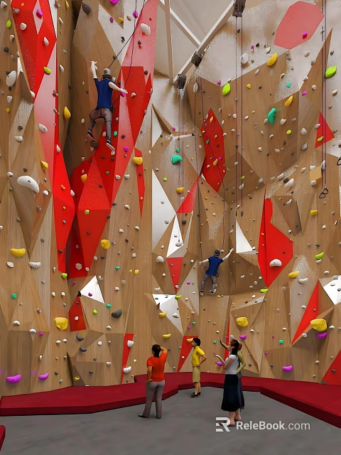 Recreation Room With Indoor Climbing Wall And Colorful Holds For Leisure Activities 3d model 
