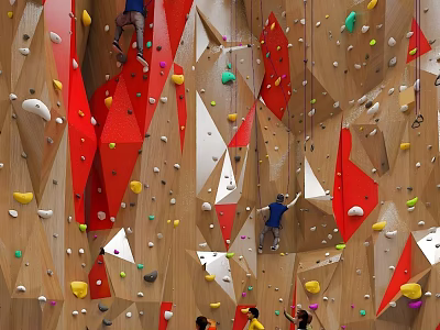 Recreation Room With Indoor Climbing Wall And Colorful Holds For Leisure Activities 3d model