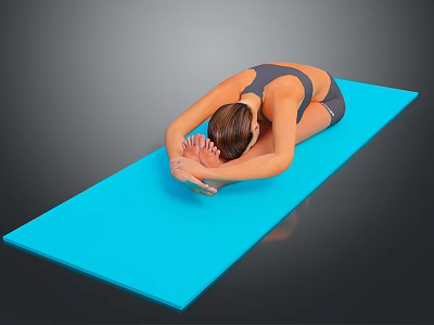 Woman Doing Yoga Stretch On Blue Mat In Seated Forward Bend Pose 3d model