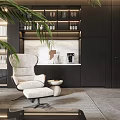Modern Office Interior With Black Desk Gray Chairs Green Plants Floor Lamp And Marble Decor