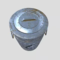 Old Metal Trash Can With Lid Handles And Black Graffiti Design