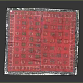 Red Square Patterned Silk Scarf With Intricate Traditional Design And Silver Trim