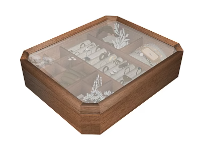 Wooden Jewelry Box With Glass Lid Divided Compartments For Rings And Accessories 3d model