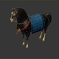 Decorative Black Horse Figure With Blue Blanket Red Reins And Bells Ornament