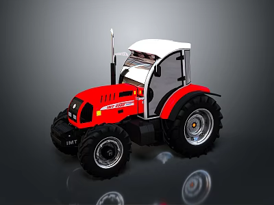 Red And White IMT Tractor With Large Wheels And Cab 3d model