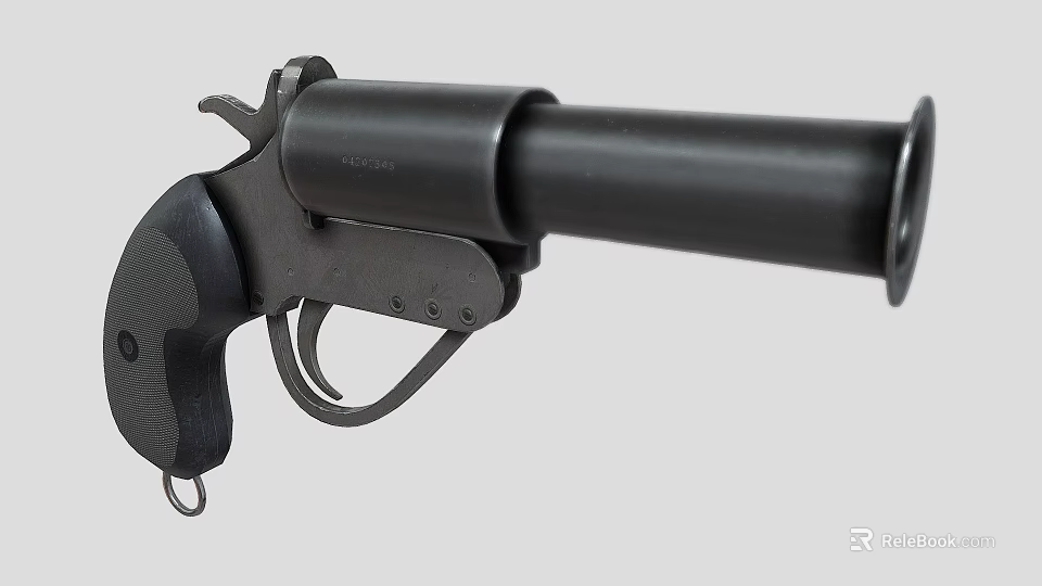 Detailed View Of Black Revolver Handgun With Metal Barrel And Rubber Grip 3d model 