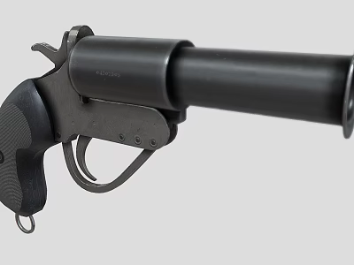 Detailed View Of Black Revolver Handgun With Metal Barrel And Rubber Grip 3d model