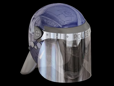 Police Helmet With Transparent Visor And Silver Metal Band Design 3d model