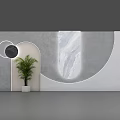 Modern Interior Design With Green Wall Arched Doorway Marble Accents Geometric Shapes And Potted Plant