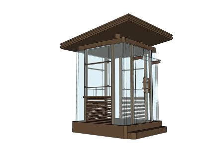 Modern Small Pavilion With Brown Roof Glass Walls Metal Frame And Platform Base 3d model