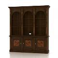 Classic Dark Brown Wooden Bookcase With Arched Open Shelves And Carved Cabinet Doors