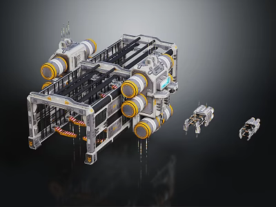 Sci Fi Futuristic Machinery Framework With Cylindrical Components And Small Mechanical Units 3d model