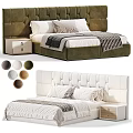 Elegant Double Bed Featuring Upholstered Headboard Nightstand Soft Bedding And Multiple Color Options 3d model