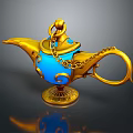 Mythical Genie Creature With Golden Magic Lamp Blue Ornate Chain And Decorative Base