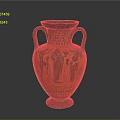 Ancient Greek Ceramic Amphora With Two Handles Carved Figures And Orange Black Design