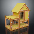 Animal Two Story Wooden Cage With Yellow Roof Mesh Door And Balcony For Small Pets