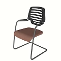 Modern Office Chair With Black Striped Backrest Metal Armrests And Light Brown Cushioned Seat
